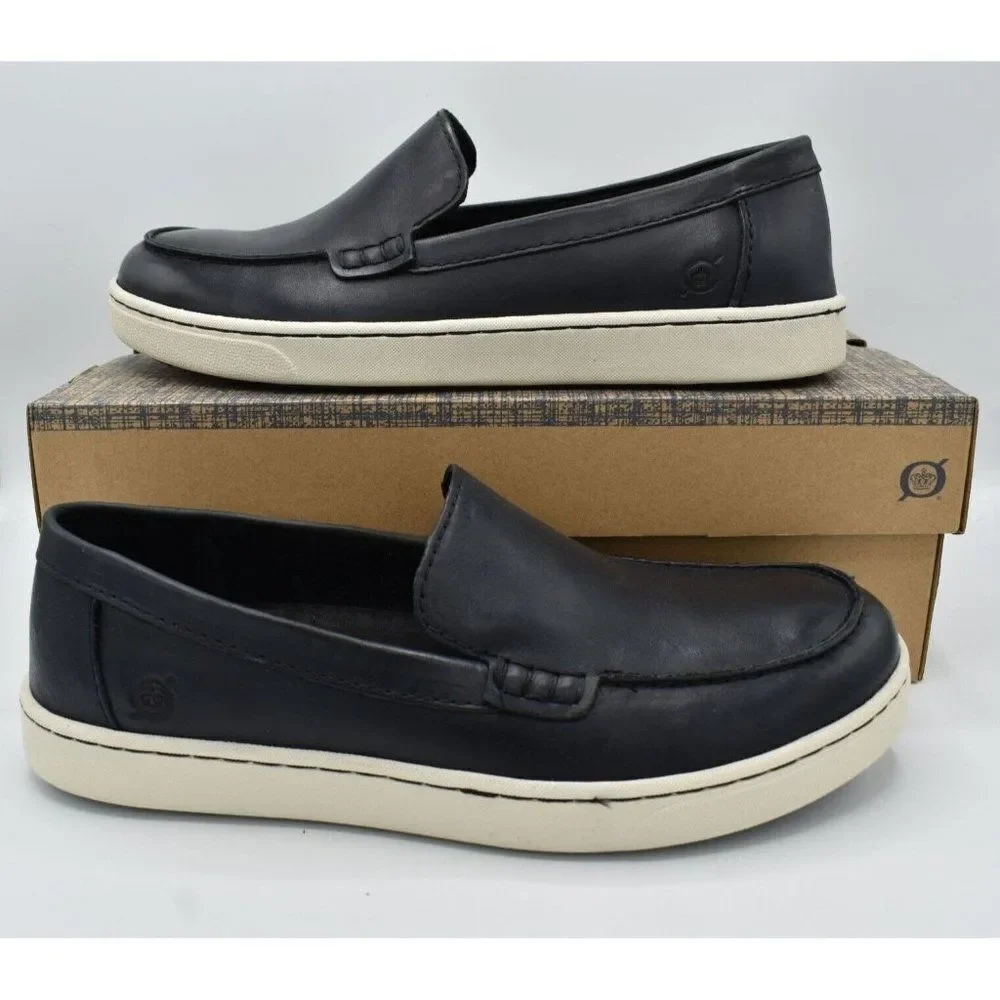 Born Mens Size 10.5 Axel Black Full Grain Leather Slip On Loafers Sneakers Shoes